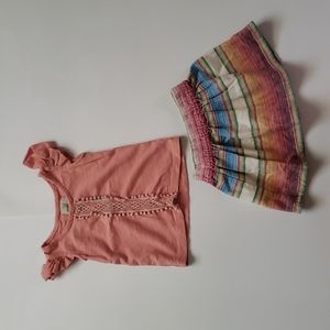 Peek Little Peanut Baby Girls 3-6M Outfit Peach Top Rainbow Striped Linen Skirt